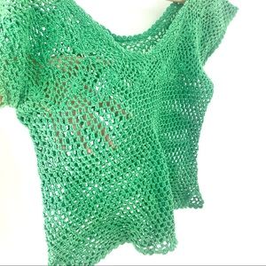 90s Y2K Kelly green crochet crop top short sleeve